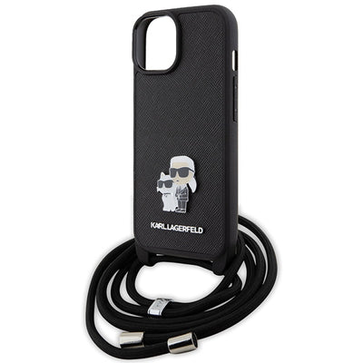 Karl Lagerfeld Crossbody Saffiano Metal Pin Karl &amp; Choupette case for iPhone 15 Plus - black