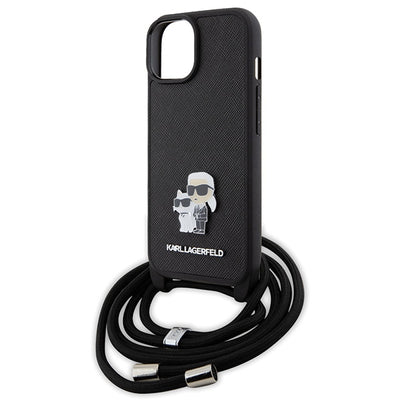 Karl Lagerfeld Crossbody Saffiano Metal Pin Karl & Choupette case for iPhone 15 - black