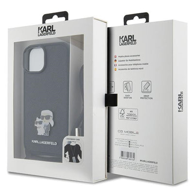Karl Lagerfeld Crossbody Saffiano Metal Pin Karl & Choupette case for iPhone 15 - black