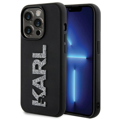 Karl Lagerfeld 3D Rubber Glitter Logo case for iPhone 15 Pro Max - black