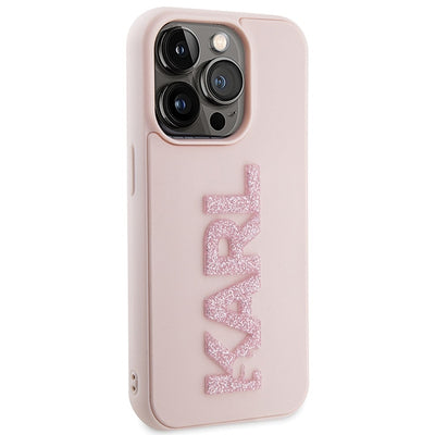Karl Lagerfeld 3D Rubber Glitter Logo case for iPhone 15 Pro Max - pink