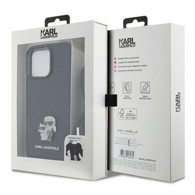 Karl Lagerfeld Crossbody Saffiano Metal Pin Karl &amp; Choupette Case for iPhone 15 Pro Max - Black