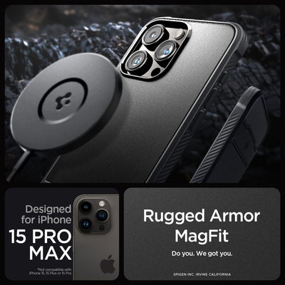 Spigen Rugged Armor Mag Case with MagSafe for iPhone 15 Pro Max - Matte Black