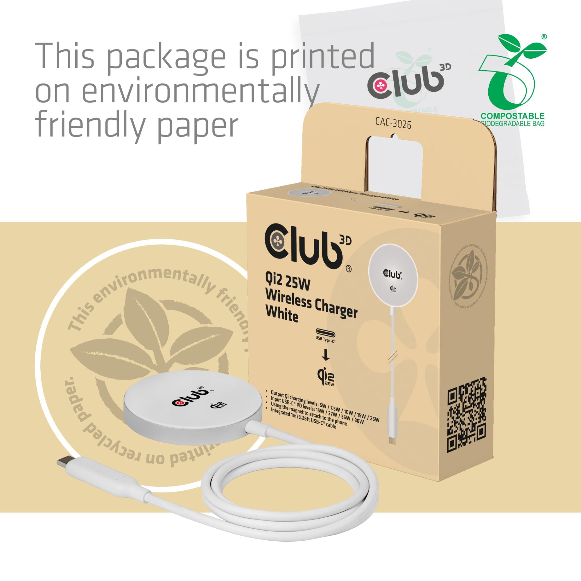 MOBILE CHARGER QI2 MAGSAFE/25W WH CAC-3026 CLUB3D