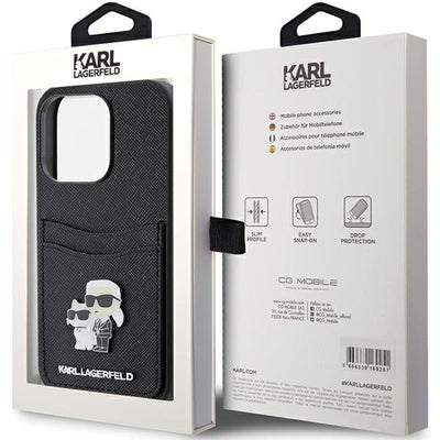 Karl Lagerfeld Saffiano Cardslot Karl&amp;Choupette Metal Pin case for iPhone 15 Pro - black