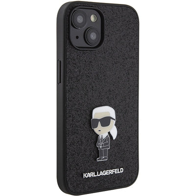 Karl Lagerfeld Fixed Glitter Ikonik Logo Metal Pin case for iPhone 15 - black