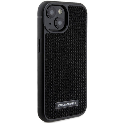 Karl Lagerfeld Rhinestone Logo Metal Plate case for iPhone 15 - black