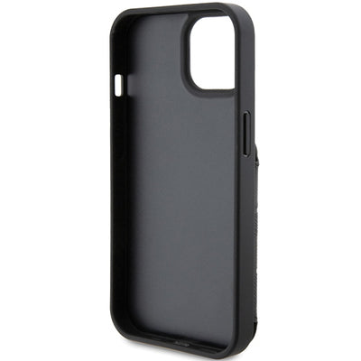 Karl Lagerfeld Saffiano Cardslots and Stand Monogram Ikonik Patch case for iPhone 15 - black