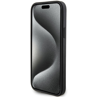 Karl Lagerfeld Saffiano Cardslot Karl&amp;Choupette Metal Pin case for iPhone 15 - black