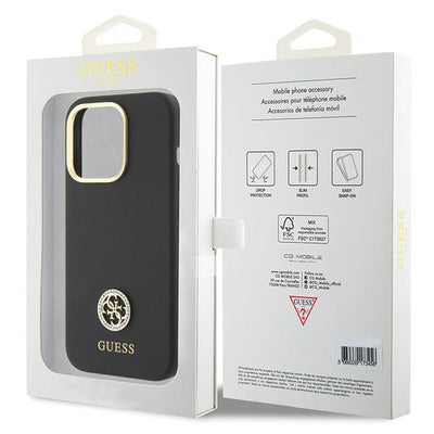 Guess Silicone Logo Strass 4G case for iPhone 15 Pro Max - black
