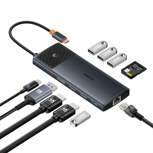 Basesu Metal Gleam Series II 11 in 1 Hub USB-A/USB-C PD/HDMI/DP/RJ45/SD/TF - black — Baseus