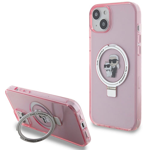Karl Lagerfeld KLHMP15SHMRSKCP iPhone 15 6.1" pink/pink hardcase Ring Stand Karl&amp;Choupette MagSafe