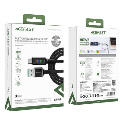 Acefast C7-04 USB-A USB-C 60W 1.2m cable with display - black