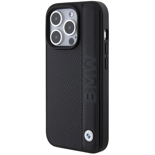 BMW Leather Textured &amp; Stripe iPhone 15 Pro Max Case - Black