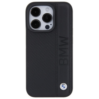 BMW Leather Textured &amp; Stripe iPhone 15 Pro Max Case - Black