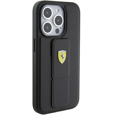 Ferrari Grip Stand Metal Logo case for iPhone 15 Pro - black