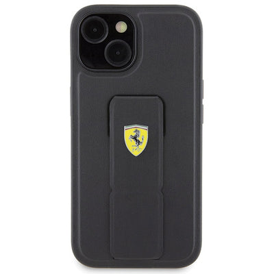Ferrari Grip Stand Metal Logo case for iPhone 15 - black
