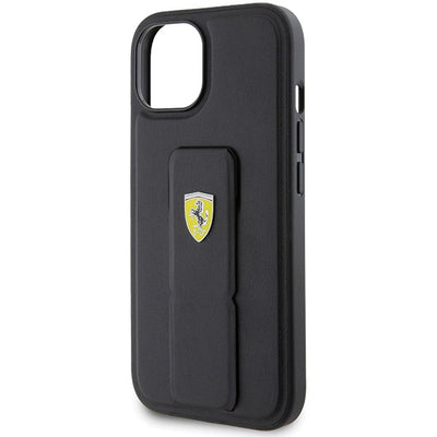 Ferrari Grip Stand Metal Logo case for iPhone 15 - black