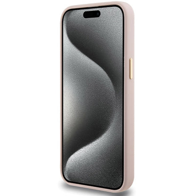 Guess Silicone Script Metal Logo & Frame case for iPhone 15 Pro - pink