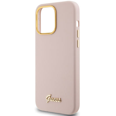 Guess Silicone Script Metal Logo & Frame case for iPhone 15 Pro - pink