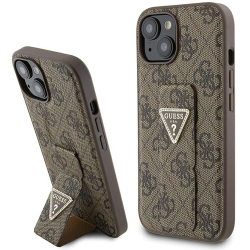 Guess Grip Stand 4G Triangle Strass case for iPhone 15 - brown