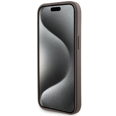 Guess Grip Stand 4G Triangle Strass case for iPhone 15 - brown