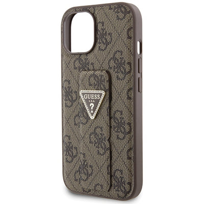 Guess Grip Stand 4G Triangle Strass case for iPhone 15 - brown