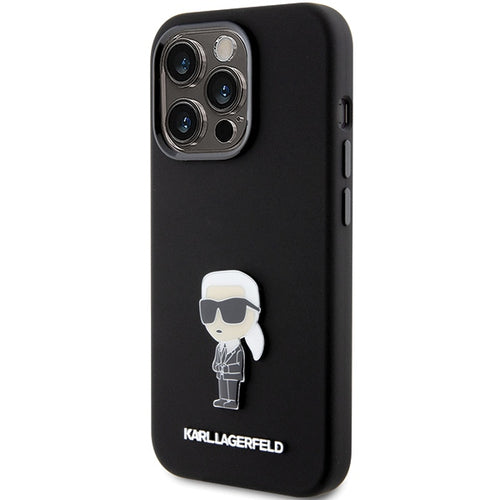 Karl Lagerfeld Silicone Ikonik Metal Pin case for iPhone 15 Pro - black
