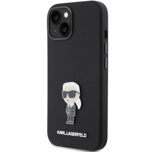 Karl Lagerfeld Silicone Ikonik Metal Pin case for iPhone 15 Plus / 14 Plus - black