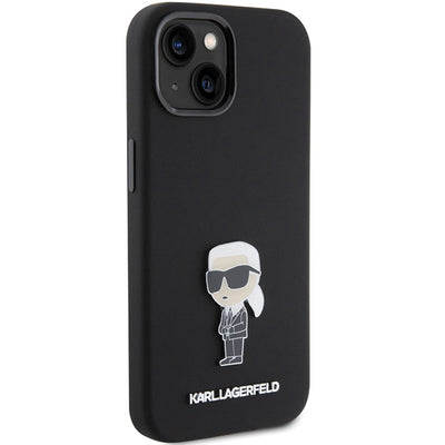 Karl Lagerfeld Silicone Ikonik Metal Pin case for iPhone 15 Plus / 14 Plus - black