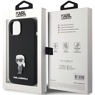 Karl Lagerfeld Silicone Ikonik Metal Pin case for iPhone 15 Plus / 14 Plus - black