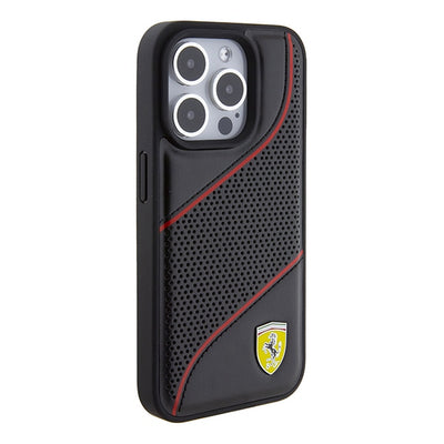 Ferrari Perforated Waves Metal Logo case for iPhone 15 Pro - black