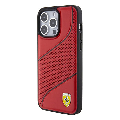 Ferrari Perforated Waves Metal Logo case for iPhone 15 Pro - red