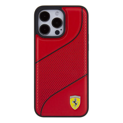 Ferrari Perforated Waves Metal Logo case for iPhone 15 Pro - red