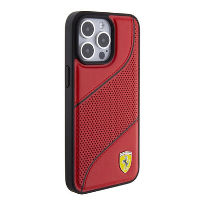 Ferrari Perforated Waves Metal Logo case for iPhone 15 Pro - red