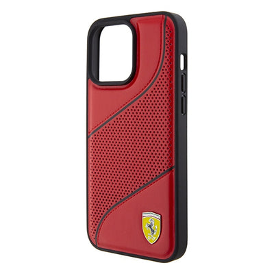 Ferrari Perforated Waves Metal Logo case for iPhone 15 Pro - red