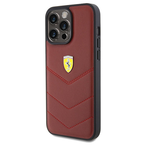 Ferrari Leather Stitched Lines case for iPhone 15 Pro Max - red