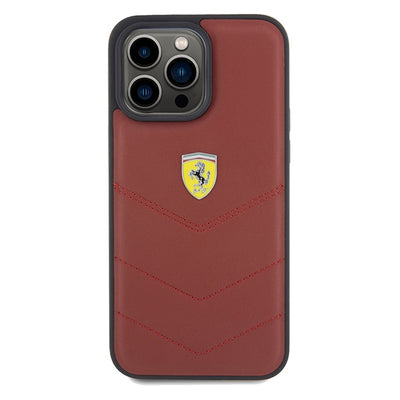 Ferrari Leather Stitched Lines case for iPhone 15 Pro Max - red