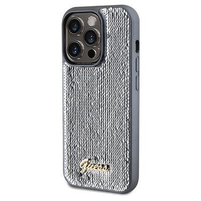 Guess Sequin Script Metal case for iPhone 14 Pro - silver