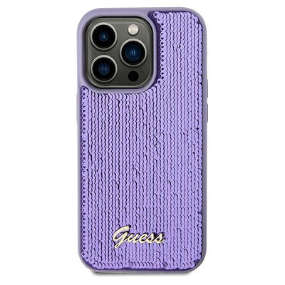 Guess Sequin Script Metal case for iPhone 14 Pro - purple
