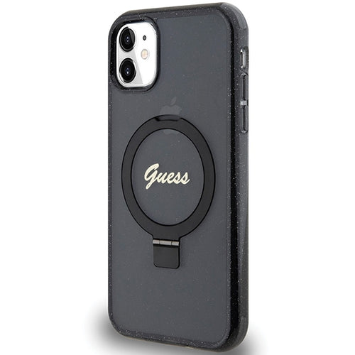 Guess Ring Stand Script Glitter MagSafe case for iPhone 11 / Xr - black
