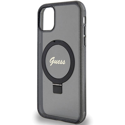 Guess Ring Stand Script Glitter MagSafe case for iPhone 11 / Xr - black