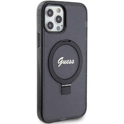 Guess Ring Stand Script Glitter MagSafe case for iPhone 12/12 Pro - black