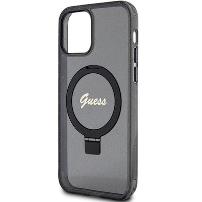 Guess Ring Stand Script Glitter MagSafe case for iPhone 12/12 Pro - black