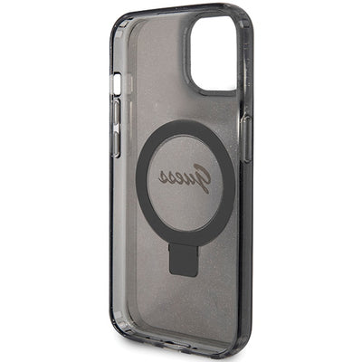 Guess Ring Stand Script Glitter MagSafe case for iPhone 13 / 14 / 15 - black