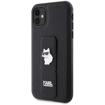 Karl Lagerfeld Gripstand Saffiano Choupette Pins Case for iPhone 11 / Xr - Black