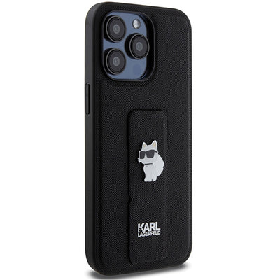 Karl Lagerfeld Gripstand Saffiano Choupette Pins Case for iPhone 13 Pro / 13 - Black