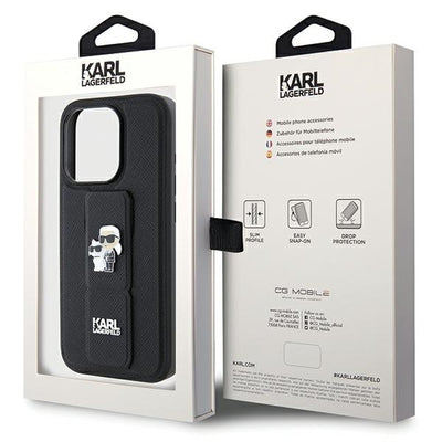 Karl Lagerfeld Gripstand Saffiano Karl&amp;Choupette Pins case for iPhone 13 Pro / 13 - black