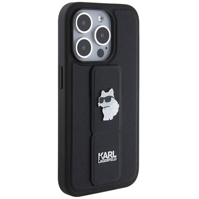 Karl Lagerfeld Gripstand Saffiano Choupette Pins case for iPhone 14 Pro - black