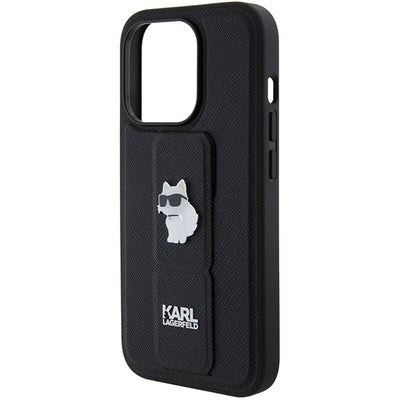Karl Lagerfeld Gripstand Saffiano Choupette Pins case for iPhone 14 Pro - black